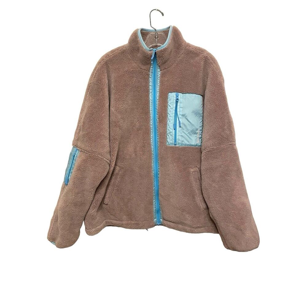 Urban Outfitters Iets Frans Fleece Full Zip Jacket Size Large Tan Blue Sherpa‎